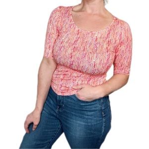 NWT APT. 9 Essential Elbow-Sleeve Tee Supersoft Stretch Fabric Orange Red White